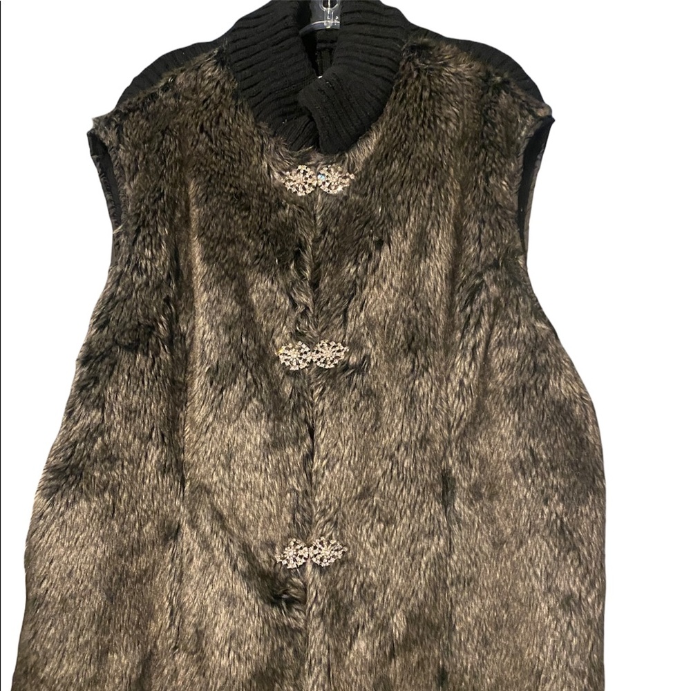 American Glamour by Badgley Mischka Faux Fur Vest with bling buttons
